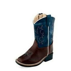 Boy's Brown and Blue Square Toe Boot