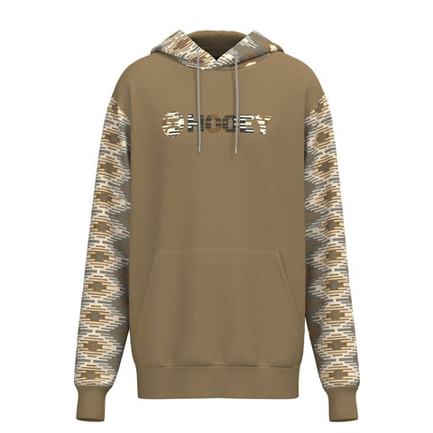 Hooey Men's "Lock-Up" Tan Hoodie With Aztec Pattern Sleeves