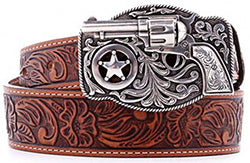 Justin Kid's Brown  Floral Gun Buckle Belt