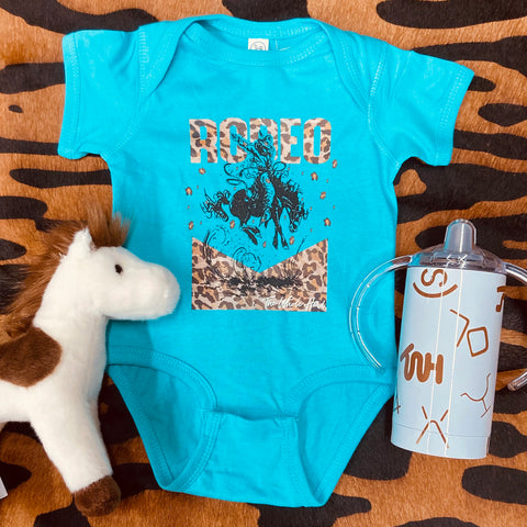 The Whole Herd Turquoise Leopard Rodeo Onesie