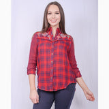Women's Red and Blue Plaid Aztec Long Sleeve