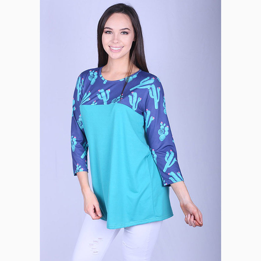 Women's Turquoise and Navy Cactus Shirt