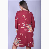 Women's Burgundy Feather Pocket Dress 