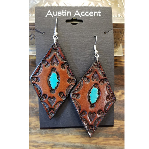 Austin Accent Inc Leather Diamond Pattern Earring Turquoise/Brown