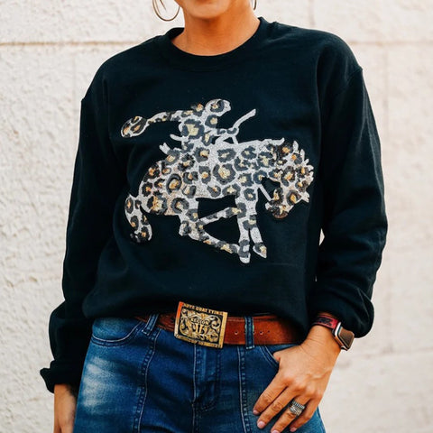 Leopard Sequin Bronc Crew Neck