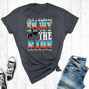 Rebel Rose Grey Graphic Tee - Life's a Highway Enjoy the Ride
