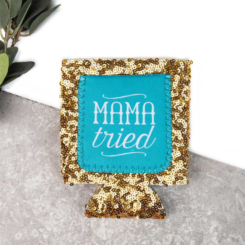 Gold Sequin Mama Tried Koozie 
