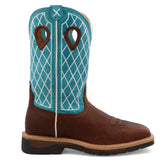 Twisted X Distressed Brown and Turquoise Steel Square Toe Work Boot