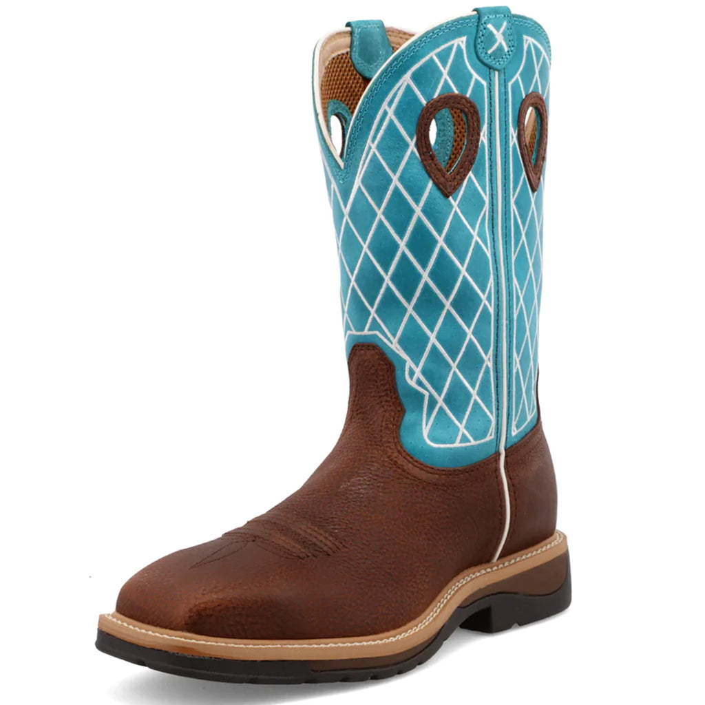 Twisted X Distressed Brown and Turquoise Steel Square Toe Work Boot