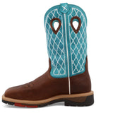 Twisted X Distressed Brown and Turquoise Steel Square Toe Work Boot