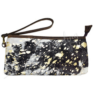 Women's Black and Gold Hide Clutch