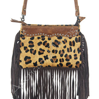 Women's Leopard Hide Fringe Cross Body Purse