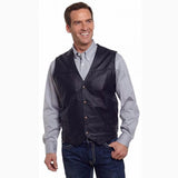 Men's Black Snap Leather Vest