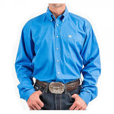 Cinch Men's Solid Blue Long Sleeve Button Shirt