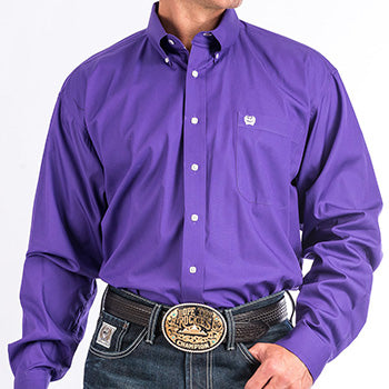 Solid Purple Button-up Long Sleeve Shirt with Single Pocket