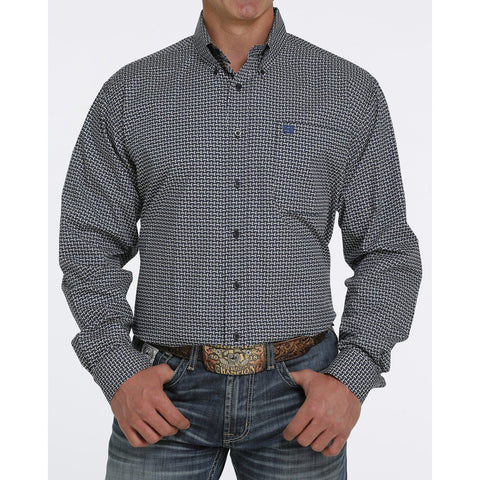 Cinch Men's Navy & White Weave Print Long Sleeve
