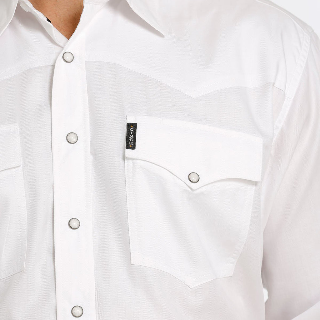 Cinch Men's White Herringbone Pearl Snap Shirt Cinch Men's White Herringbone Pearl Snap Shirt
