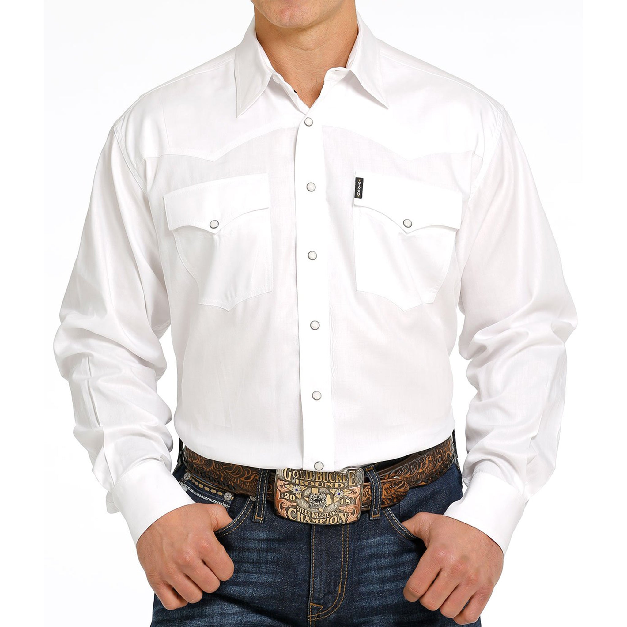 Cinch Men's White Herringbone Pearl Snap Shirt Cinch Men's White Herringbone Pearl Snap Shirt