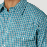 Men's Wrangler Teal Plaid Wrinkle Resist Long Sleeve Shirt