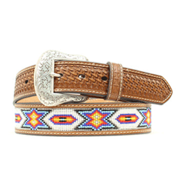 Nocona Men's Multicolored Bead Inlay and Basket Weaved Belt