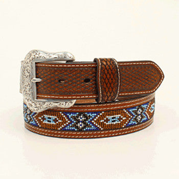 Nocona Men's Tan and Brown Beaded Aztec Belt