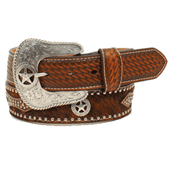 Nocona Men's Brown Hair and Star Belt