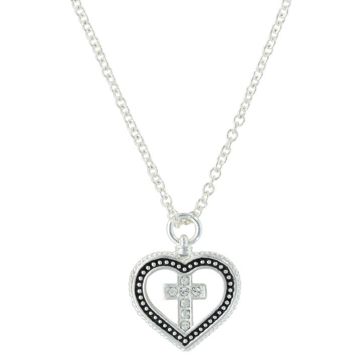 Montana Silver Women's Silver and Black Heart and Cross Necklace 