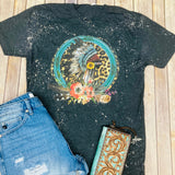 Black Bleach Spray Graphic Tee - Multi Layered Colorful Headdress