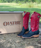 Olathe Black and Red Smooth Ostrich Boots