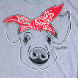 Rebel Rose Lt. Grey Graphic Tee - Pig Head with Red Bandana