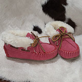 Minnetonka Pink Suede "Charley" Children's Slippers
