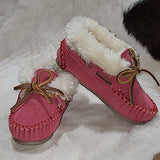 Minnetonka Pink Suede "Charley" Children's Slippers
