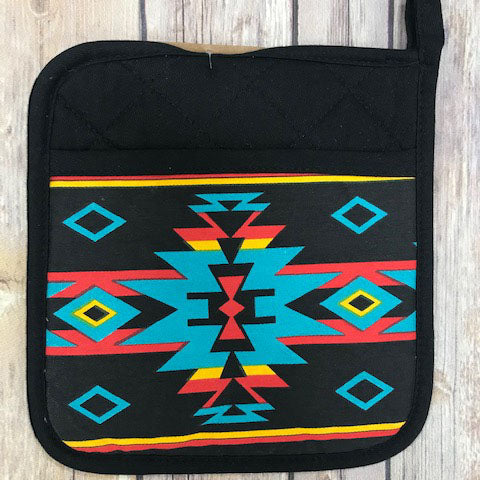 Black with Turquoise Aztec Pot Holder