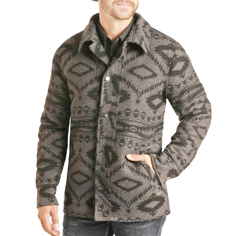 Powder River Men's Aztec Wool Coat-Charcoal/Black