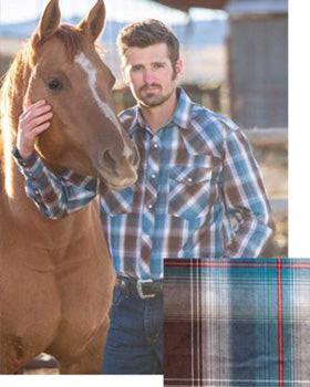 Wyoming Men's Blue and Brown Plaid Long Sleeve Shirt