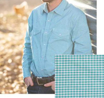 Wyoming Men's Green and White Plaid Long Sleeve Shirt