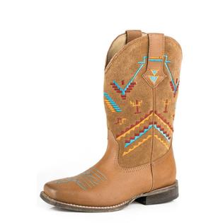 Roper Kid's Tan Aztec Embroidered  Square Toe Boots