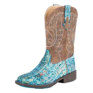 Roper Kid's Blue South West Glitter Square Toe Boots