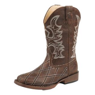 Roper Kid's Brown Diamond Stitched Square Boots