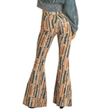 Rock & Roll Aztec Women's Bell Bottom Jeans-Tan's/Blue's
