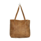 Tan and White Hide Button Tote Bag 