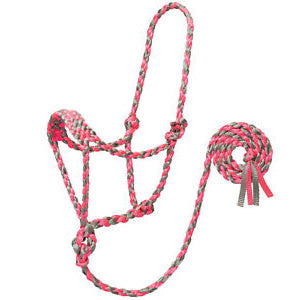 Grey and Pink Braided Rope Halter with 10' Lead