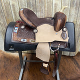 Youth Saddle with Beaded Inlay and Seashell Background Right Side View