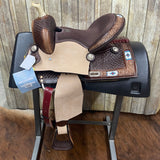 Youth Saddle with Beaded Inlay and Seashell Background Left Side View