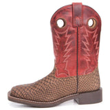 Kid's Brown Viper and Red Square Toe Boots