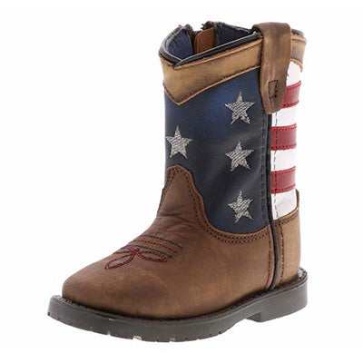 Toddler's Brown Stars and Stripes Square Toe Boots