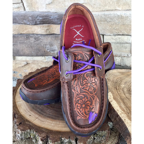 WE Exclusive ~ Twisted X Women's Violet Tooled Feather Moc