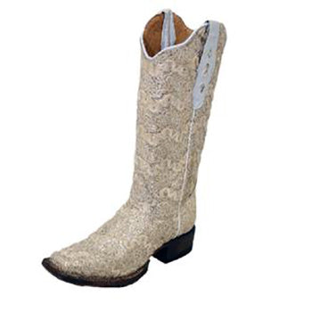 Tanner Mark Women's Beige Shimmer Lace Square Toe Boots