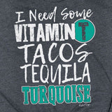 Rebel Rose Dk Grey Graphic Tee - Vitamin T Tacos Tequila Turquoise