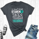 Rebel Rose Dk Grey Graphic Tee - Vitamin T Tacos Tequila Turquoise